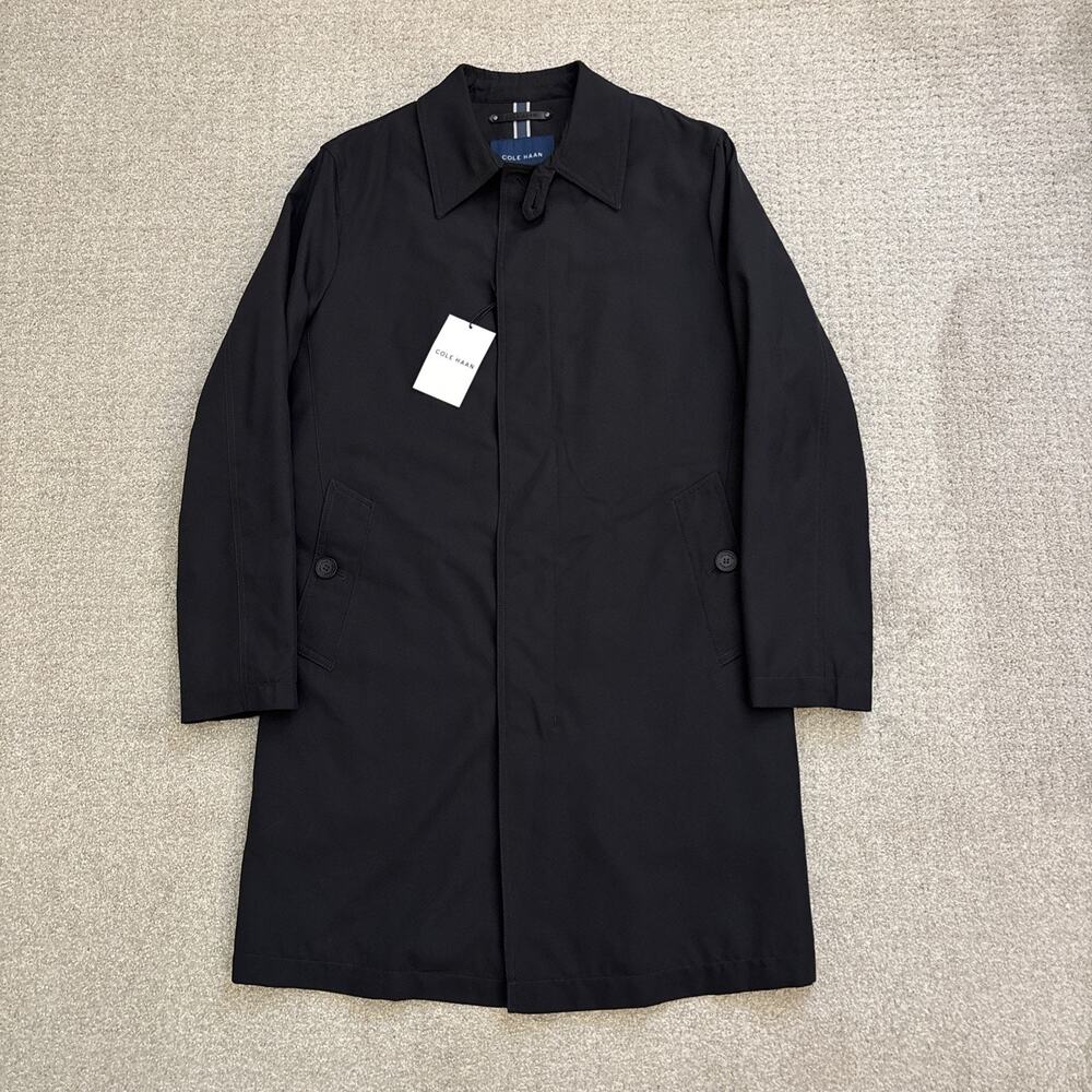 Cole Haan Signature Rain Trench Coat Lined Button Up Men Sz Small Black NWT
